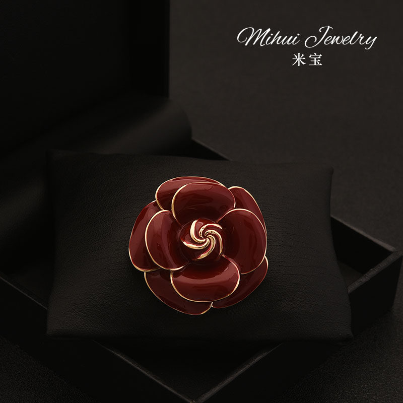 Small fragrant wind retro 100 hitchhiking tea flower brooch female temperament sweater coat large coat neckline chest flower accessories cardio-hoodie fixing buckle-Taobao