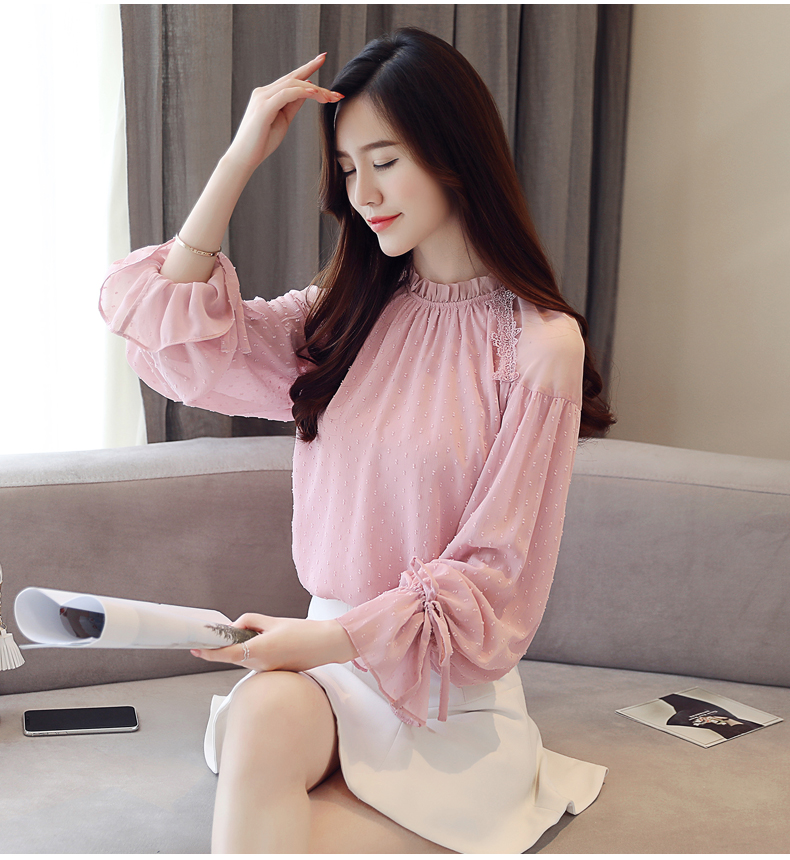 Áo sơ mi nữ mùa thu 2018 mới áo voan tay dài quần áo đầu thu thủy triều đầu mùa thu áo sơ mi ren búp bê ao so mi nu