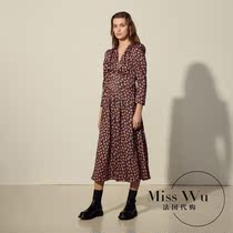 Sandro Farpa2021 Spring and Autumn new romantic floral print pleated vneck bubble sleeve dress