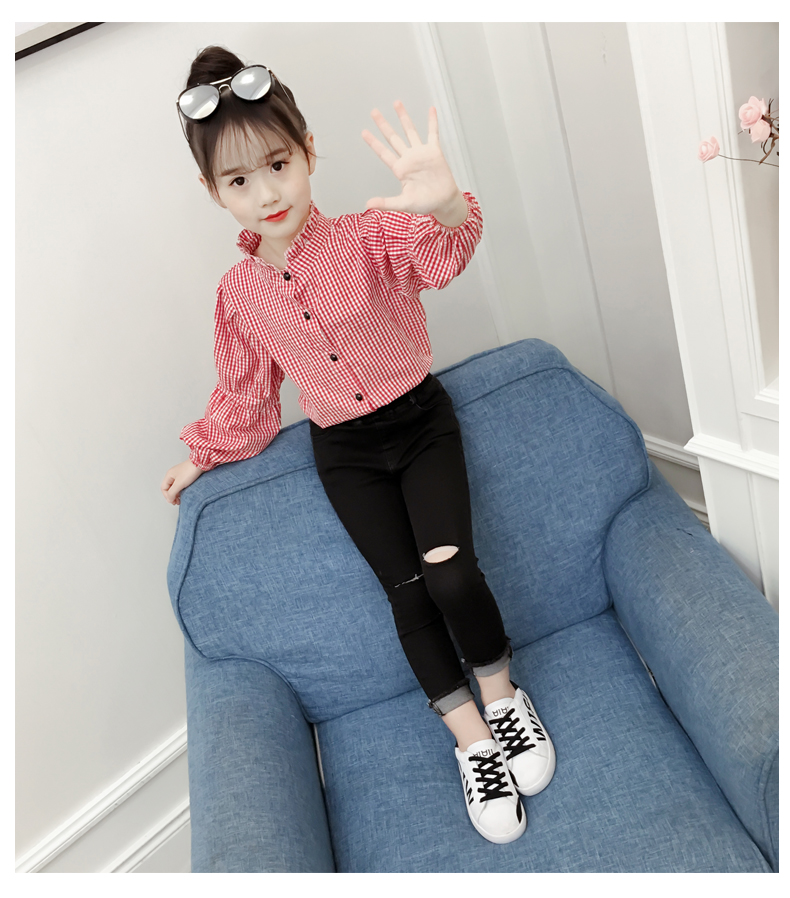 Bộ đồ bé gái mùa thu 2018 phiên bản Hàn Quốc mới của quần áo trẻ em lớn cho bé gái Áo sơ mi thời trang phương Tây hai mảnh phù hợp với quần áo thủy triều đồ bé trai