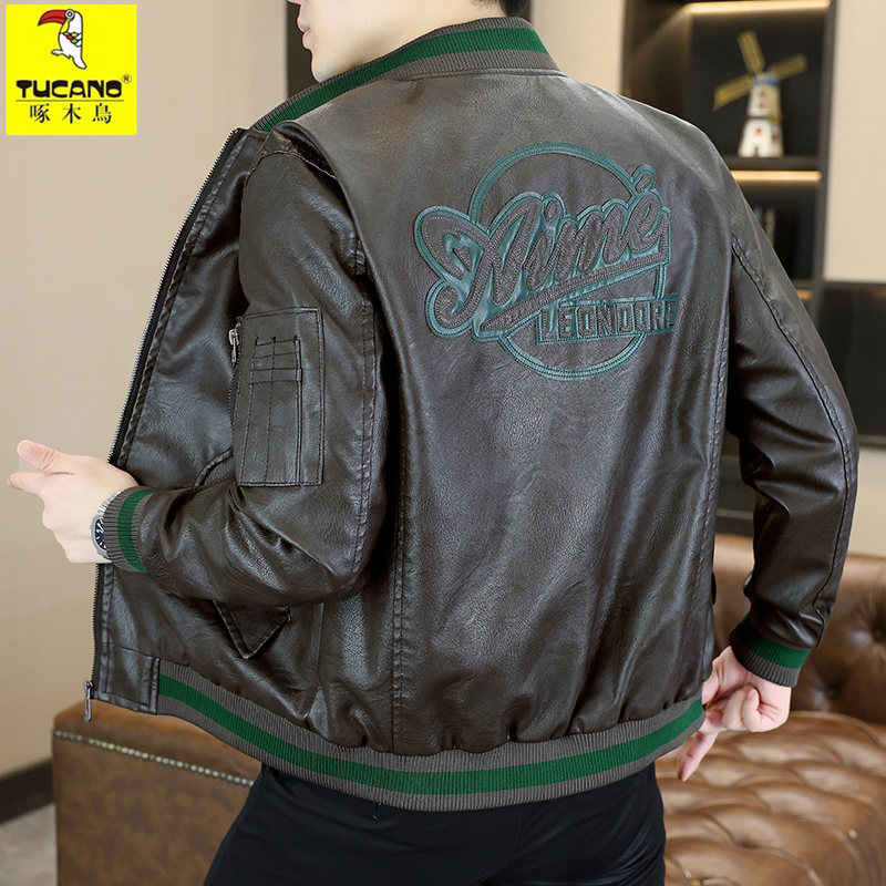 Woodpecker Genuine High-End Men's Baseball Collar Genuine Leather Jacket Slim Fit Large Size Cool Haining Sheepskin Leather Coat Woodpecker Genuine High-End Men's Baseball Collar Genuine Leather Jacket Slim Fit Large Size Cool Haining Sheepskin Leather Coat
