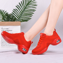 Four Seasons soft-soled dance shoes with adult Jue shoes aerobics shoes light running sneakers red dancing shoes