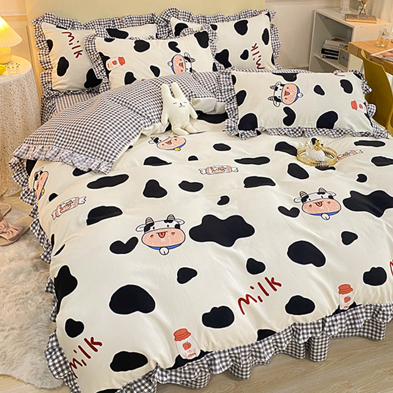 ins Nordic washed cotton bunk bedding 4 pieces of quilted bed linen bed linen public main wind girl heart 4 grinding quilt cover