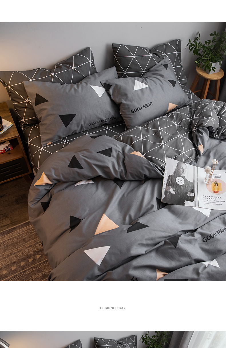 Lưới màu đỏ in gió giường cotton bốn mảnh cotton Bắc Âu chăn 4 tấm ký túc xá sinh viên giường ba mảnh - Bộ đồ giường bốn mảnh chăn ga gối everon 2020