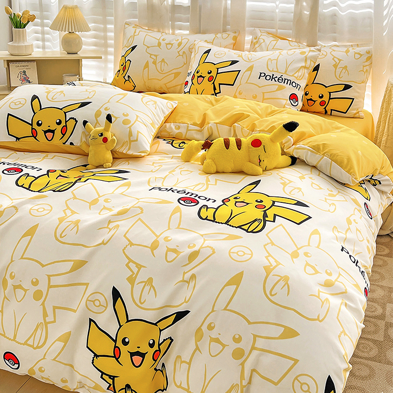 Pikachu Four-Piece Set Pure Cotton 2026 New Cartoon 4-Piece Quilt Cover Children's Dormitory Bed Three-Piece Set Bed Sheet Pikachu Four-Piece Set Pure Cotton 2026 New Cartoon 4-Piece Quilt Cover Children's Dormitory Bed Three-Piece Set Bed Sheet
