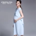 Âu Mỹ cổ tròn giả hai phụ nữ mang thai cho con bú váy mùa hè mùa thu tay áo trễ vai - Áo thai sản