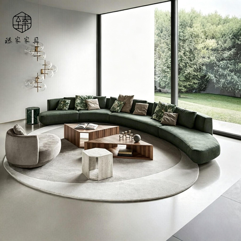 Italian-Style Minimalist Hotel Lobby Rest Area Reception Curved Sofa Beauty Salon Sales Office Large Flat Living Room Sofa