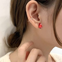 Silver Chunchun 925 Sterling Silver Red Pomegranate Seed Fruit Earrings Simple Design Sense Small Female New Year Earrings Festive