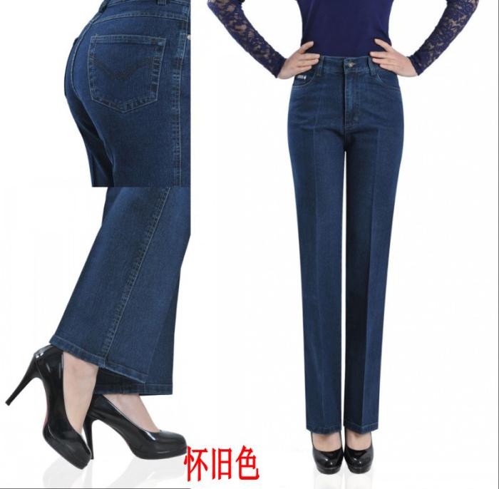 Cộng với phụ nữ trung niên nhung căng cao eo trung tính thẳng phân bón cộng với quần mẹ XL quần jeans quần áo nữ
