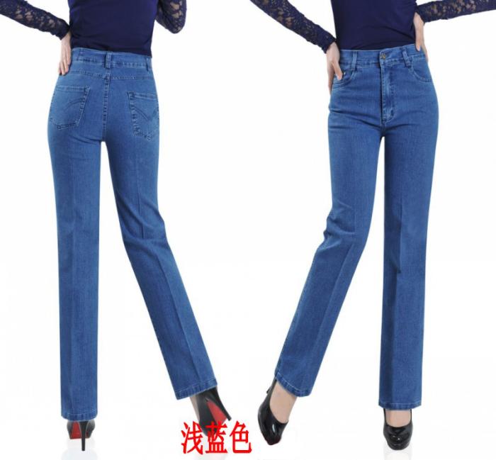 Cộng với phụ nữ trung niên nhung căng cao eo trung tính thẳng phân bón cộng với quần mẹ XL quần jeans quần áo nữ