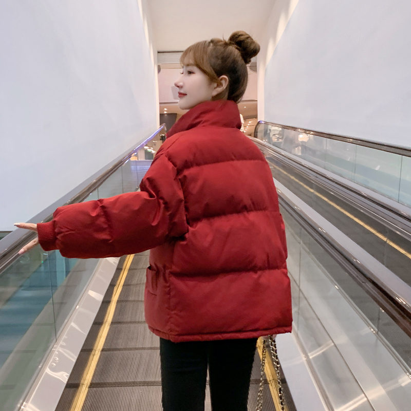 Red down Cotton Jacket for Women, Short Style, 2025 New Year Korean Version, Student Petite Loose Cotton Padded Jacket, Winter Coat