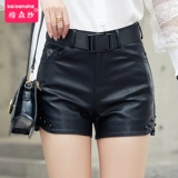 Шорты, штаны, демисезонные полиуретановые черные весенние сапоги, высокая талия, 2020, А-силуэт, свободный крой