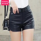 Шорты, штаны, демисезонные полиуретановые черные весенние сапоги, высокая талия, 2020, А-силуэт, свободный крой