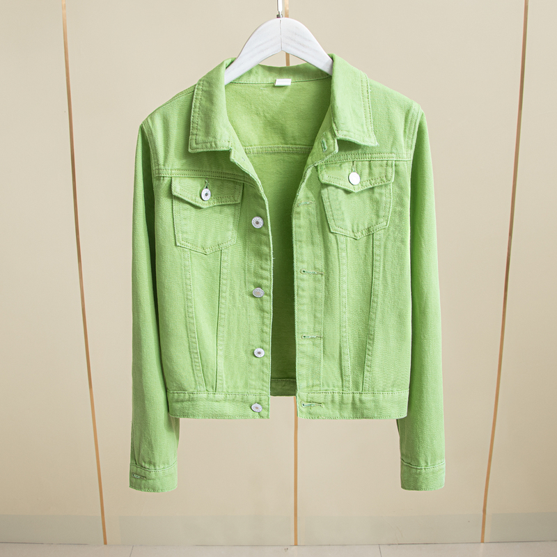 Green Denim Jacket for Women, New Autumn Fashion, Slim Fit, Popular Casual Style, Petite Fashion Top, Short Jacket Green Denim Jacket for Women, New Autumn Fashion, Slim Fit, Popular Casual Style, Petite Fashion Top, Short Jacket