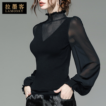 Slim slim autumn and winter thin section women bubble long-sleeved top sweater small turtleneck sweater black base shirt