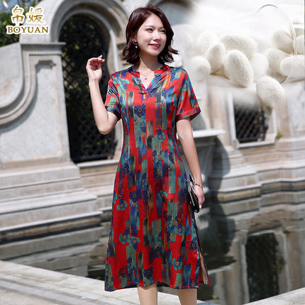 帛媛重磅杭州真丝连衣裙女宽松大码绸缎桑蚕丝