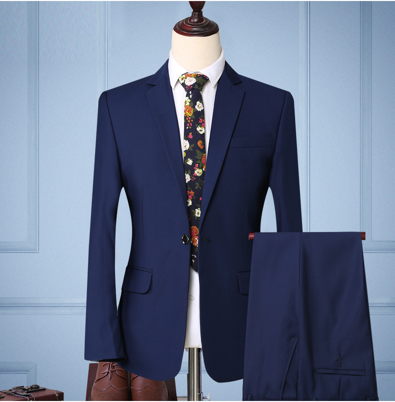 Bộ đồ vest nam hai mảnh phù hợp với Slim Hàn Quốc kinh doanh mặc màu đen hải quân nam màu xanh phù hợp với trung niên áo vest nam cao cấp