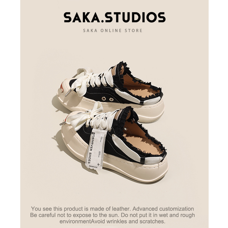 【Saka】Couple Style~ Thick-Soled Half-Slippers for Women, Canvas Shoes for Outdoor Wear, Slip-On Shoes with Open Toe and Closed Toe