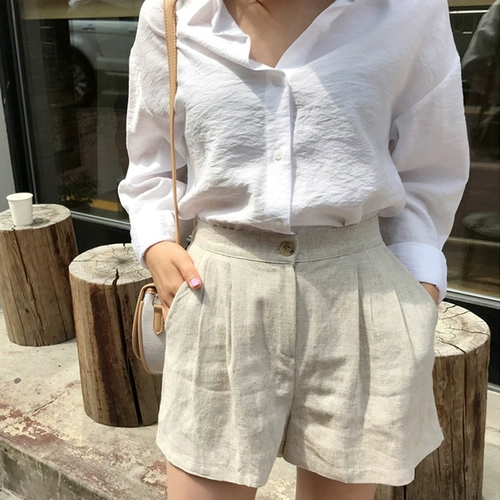 Шорты, летние тонкие штаны для отдыха, из хлопка и льна, высокая талия, оверсайз, подходит для подростков, А-силуэт, свободный крой