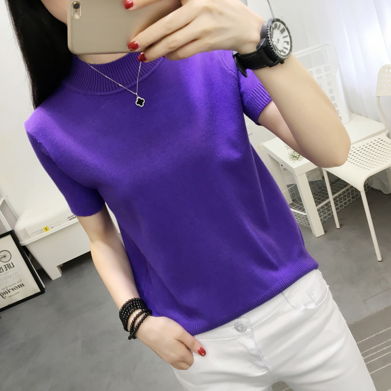 Mùa xuân và mùa thu mới Hàn Quốc áo dệt kim ngắn tay đan dây mảnh mai mỏng màu rắn hoang dã áo len cổ lọ nữ áo gile len