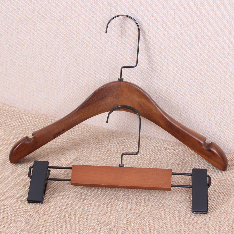 Children Clothing Solid Wood Hanger Pants Clip Clothing Clothes Shop Clothes Rack Retro Children Hanger Pants Rack Toddler Children Hanger Lengthened Black Hook
