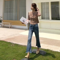 High-waisted strange girl nine-point straight jeans female spring and autumn thin retro Hong Kong flavor first love students wide leg pants