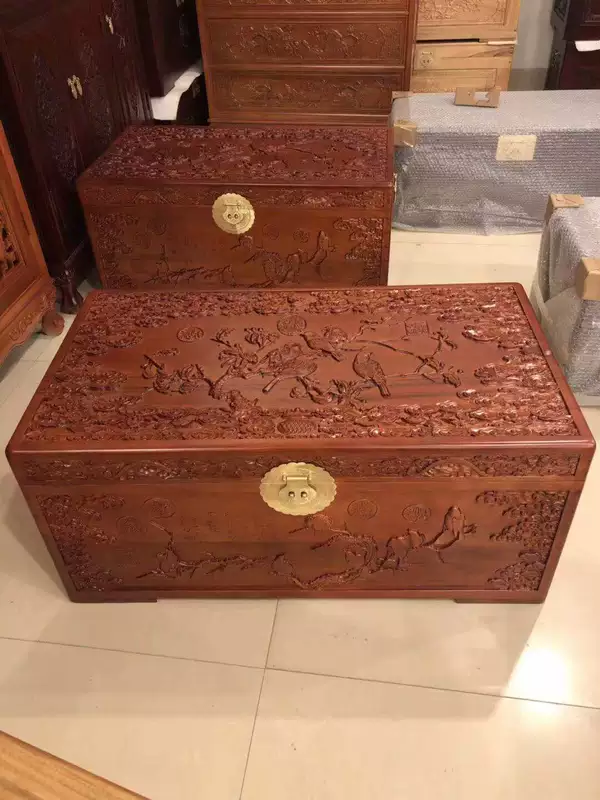 Gỗ rắn long não gỗ hộp quần áo hộp thư pháp hộp đám cưới đầy đủ các hình chạm khắc trên hộp lông mày hộp lưu trữ hộp - Cái hộp hộp gỗ đựng đồ