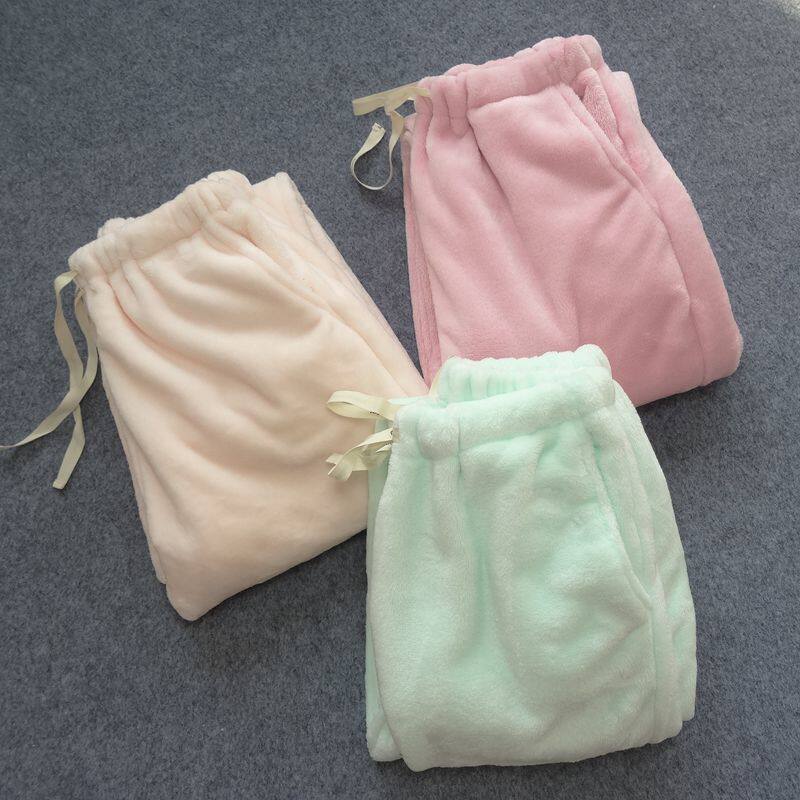 Autumn Winter Pure Color Coral Suede Woman Sleeping Pants Flannel Suede Pants Thickened Large Size
