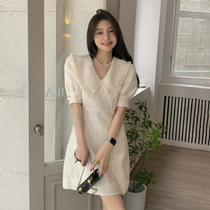 Doll collar white sweet temperament sweet and spicy to collect waist and thin short sleeves dress womens summer little subdresses