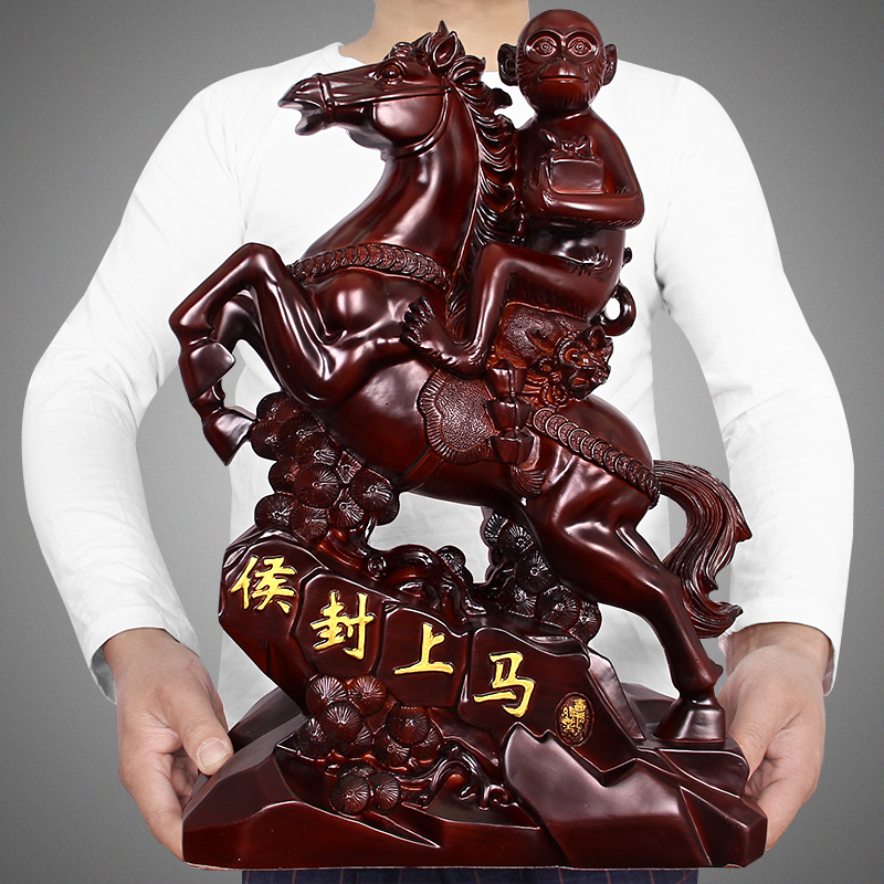 Liyijia Business Zodiac Horse and Monkey Figurines for Leaders, Opening Business, Wealth-Attracting Gifts, Instant Promotion, Imitation Wood Carving
