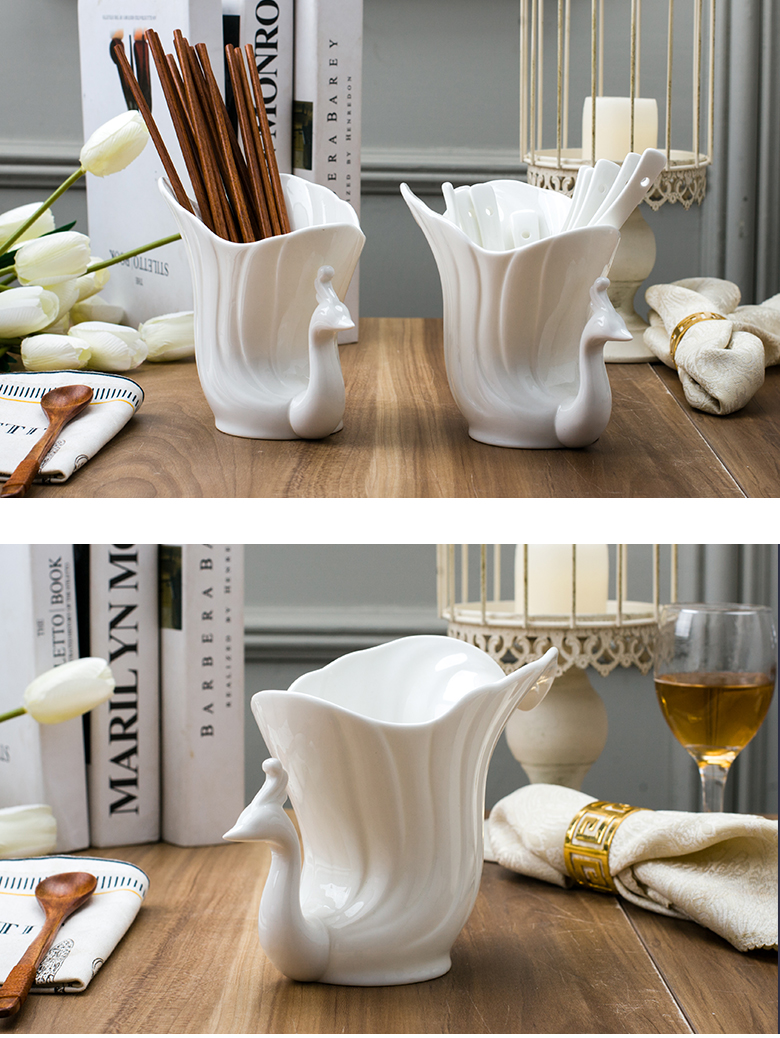 BeiYu white spoon holder ipads China chopsticks tube kitchen ware jingdezhen ceramics tableware chopsticks cage receive home