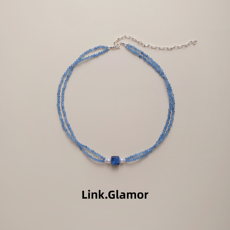 Linkglamor Natural Aquamarine Necklace for Women, 2026 Spring and Summer New Style, Niche Original Versatile Stunning Collarbone Chain