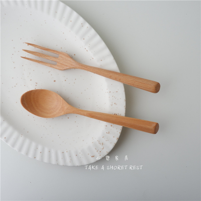 Sun-style main food spoon Italian side fork ins Han style soup spoon Spoon Triangle Handle Wooden Spoon Fork Chopstick Cutlery Cutlery