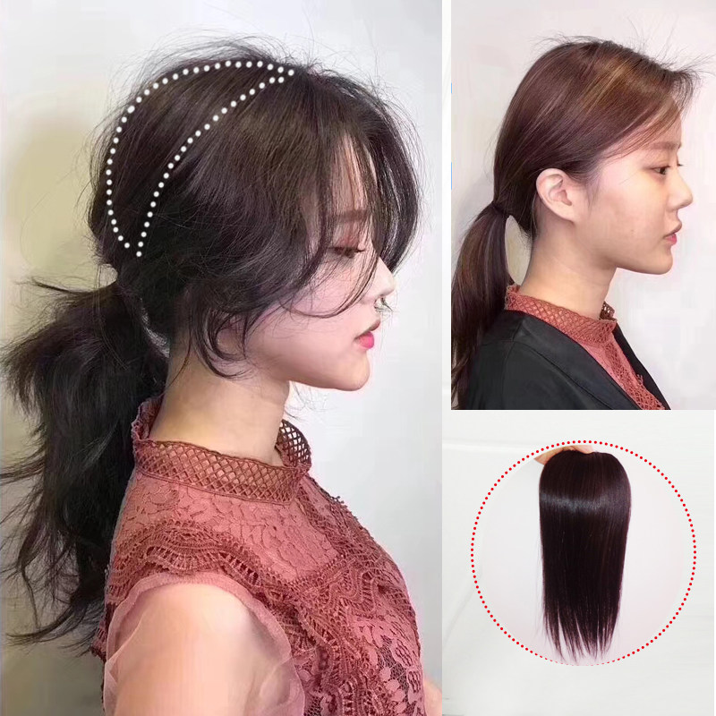 Real Hair Added Hair Supplements Hair Patch Two Sides Tonic Hair Patch Head Top Thickening Heightening Hair Cushion Wigs Inner Fluffy Face Mesh Red