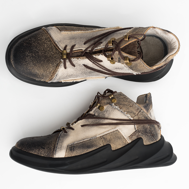 Personality Retro Sneaker Hale Casual Riding Bull Leather Canvas Shoes Manual Original Design Inside heightening