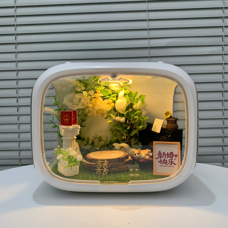 Lookup Miniature House Scene Blind Box Display Box Space Capsule Figurine Dollhouse Landscaping Materials Decoration Wedding Scene