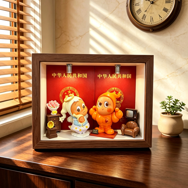Star People's Hearts Flutter: a Family of Three Figurines, Scene Setting, Wedding Certificate Registration Photo Display Stand, Storage Photo Frame Ornament