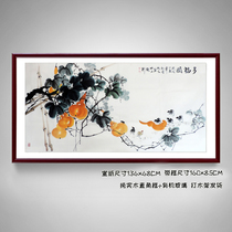 Pure hand-painted original Chinese painting flowers and birds freehand ink painting guest restaurant decoration four-foot gourd chick Fu Luofu picture