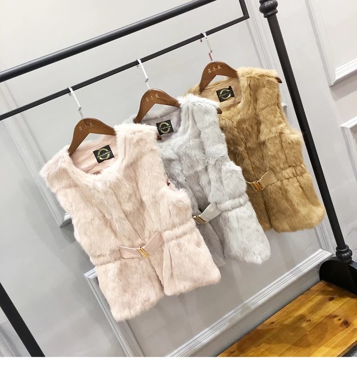 Mùa thu đông mới Dongdaemun lông thỏ ngọt ngào Phiên bản Hàn Quốc của eo thon Slim Slim không tay vest vest lông áo lông gile