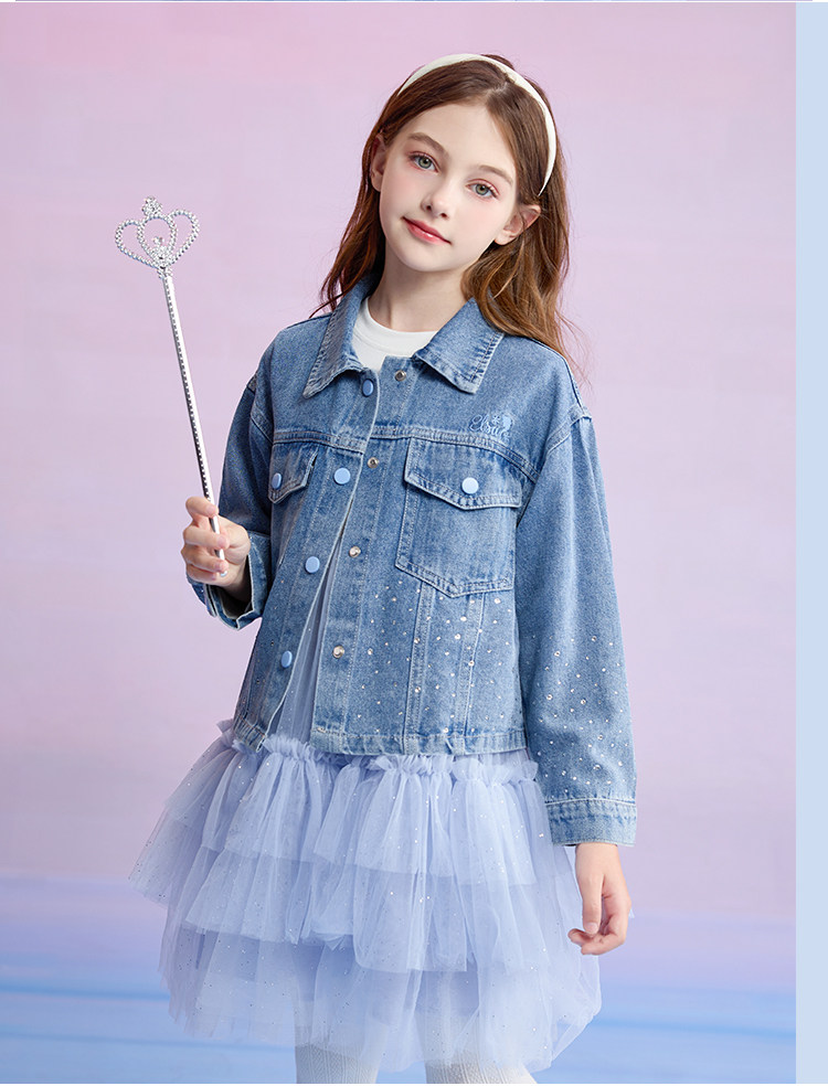 Детская куртка Жан 迪士尼童装女童牛仔外套2025秋季新款洋派长袖上衣秋装儿童夹克潮 Disney baby