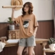 Hengyuanxiang vài chiếc quần short ngắn tay quần áo ngủ cotton phù hợp với nam giới và phụ nữ Váy ngủ dễ thương sinh viên dịch vụ tại nhà mùa hè mỏng - Cha mẹ và con