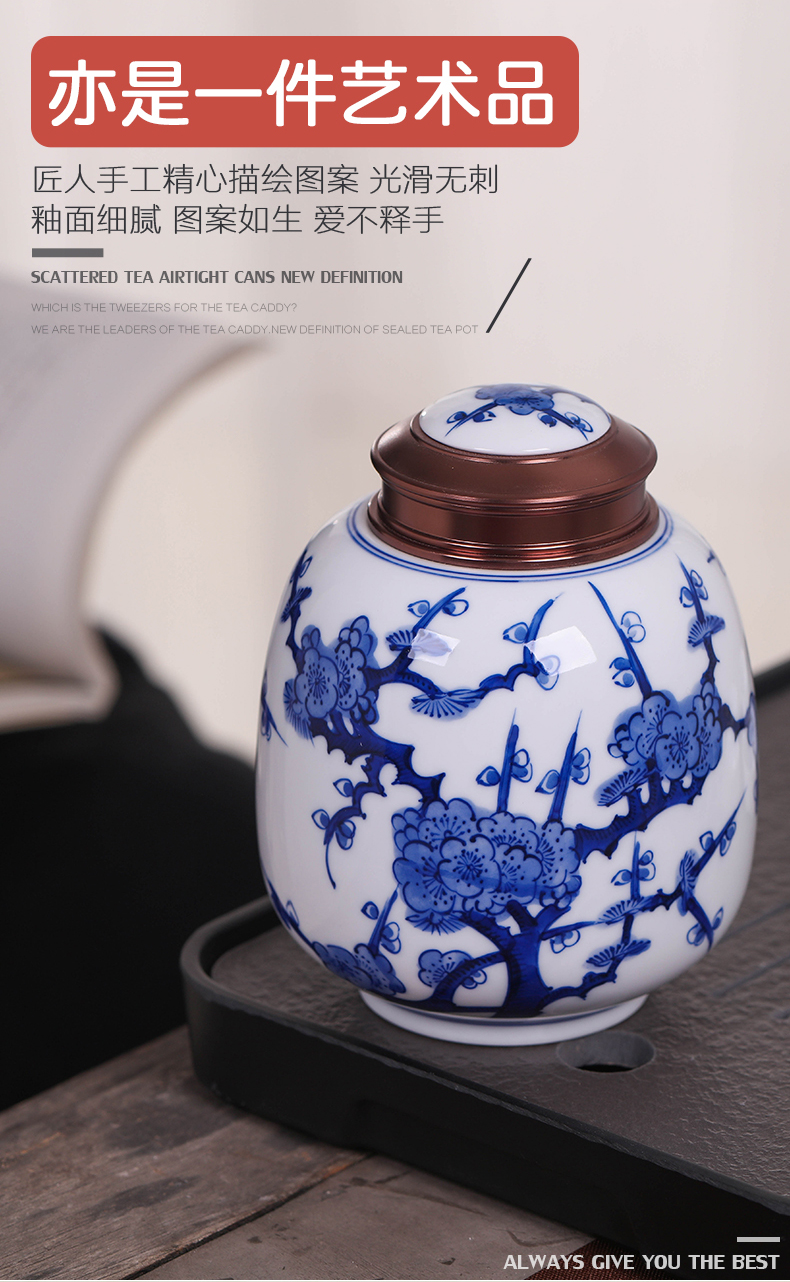 Blue and white porcelain tea pot ceramic seal by hand large half jins to pu 'er tea packaging general moisture tank