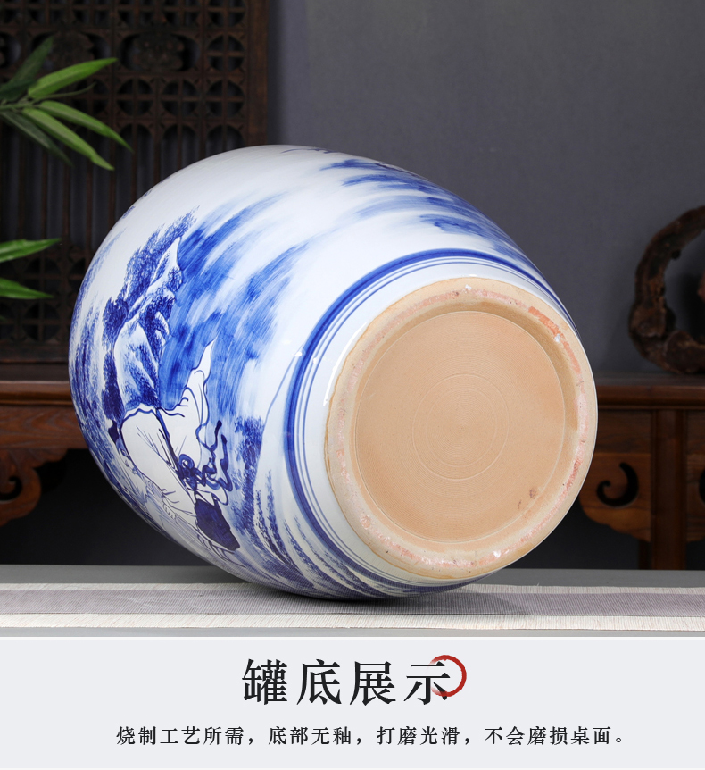 Character hand - made of pu 'er tea pot large blue and white porcelain ceramic pot bamboo seven sages super heavy tea urn tea cake tin