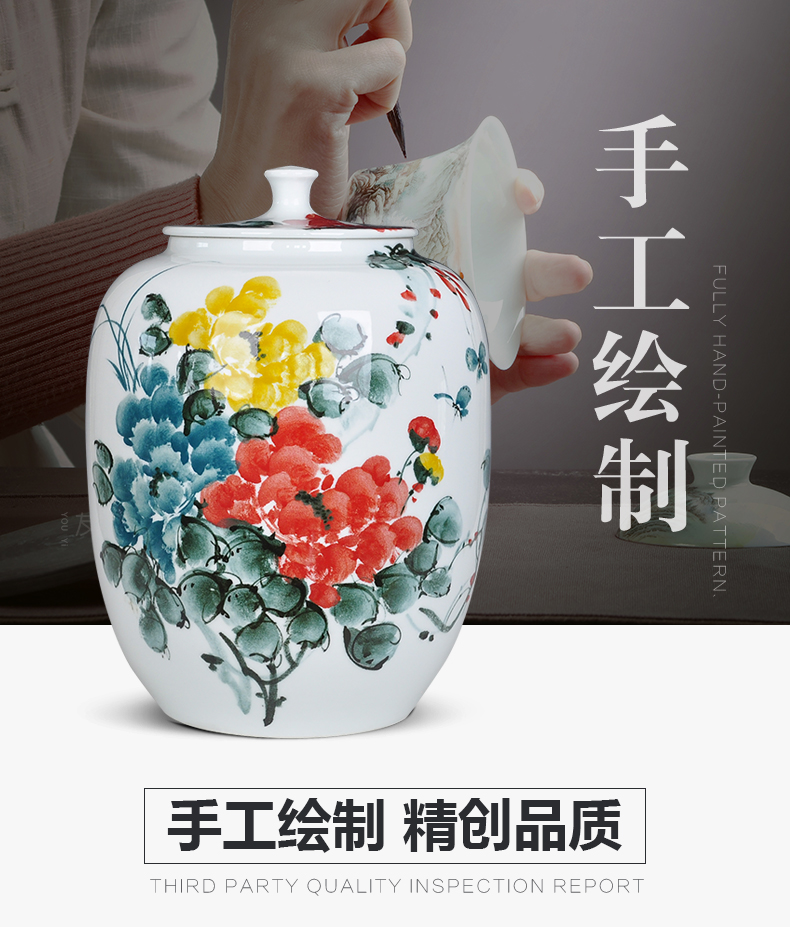 Jingdezhen hand - made caddy fixings super - large code manual sealing up POTS pu - erh tea tea bucket cylinder storage ceramic pot