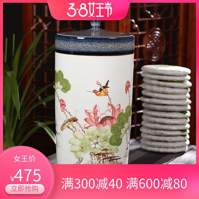 Jingdezhen hand - made caddy fixings large bucket of pu 'er tea heavy seal pot puer tea cylinder storage POTS and POTS