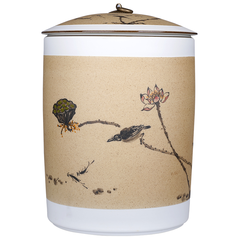 Hand - made painting of flowers and coarse pottery caddy fixings jingdezhen ceramic large puer tea cake powder POTS household seal pot