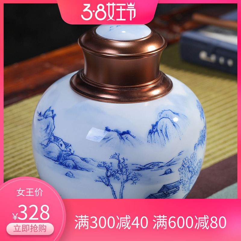 Jingdezhen ceramic tea pot size 1 catty cylinder seal pot of tea tea moistureproof loose tea POTS awake tea set