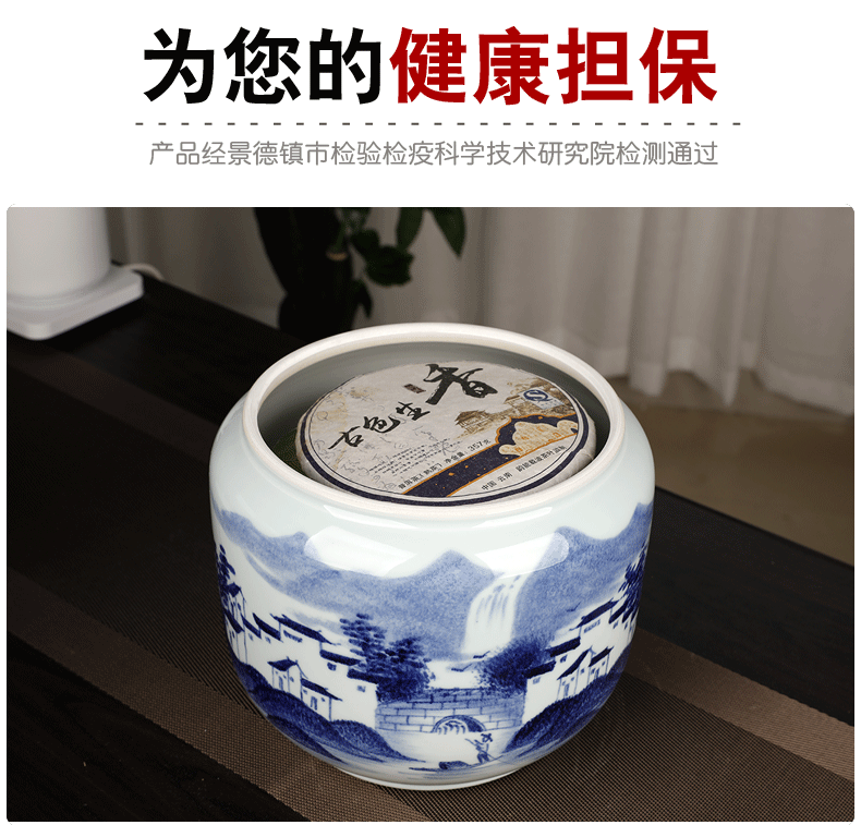 Hand made blue and white porcelain tea pot ceramic seal moisture storage tank size 1 catty installed receives large capacity to heavy cylinder