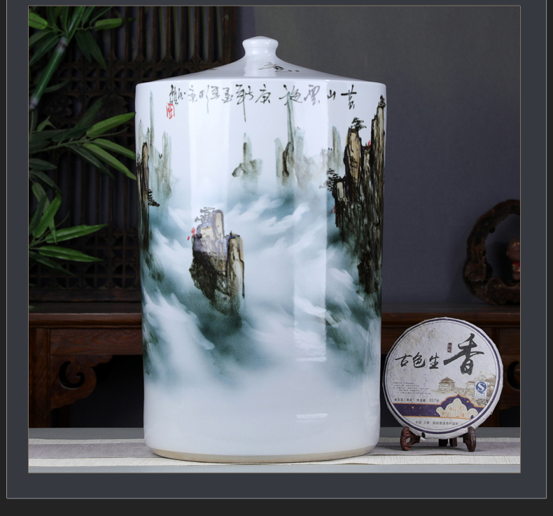 Hand - made scenery pu 'er tea pot large tea extra - large ceramic cylinder storage jar tea heavy barrels of tea cake tin