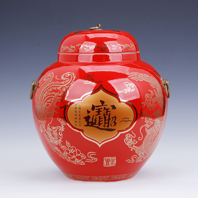 Chinese red pu 'er tea pot ceramic seal moisture with cover with large grain storage tank capacity